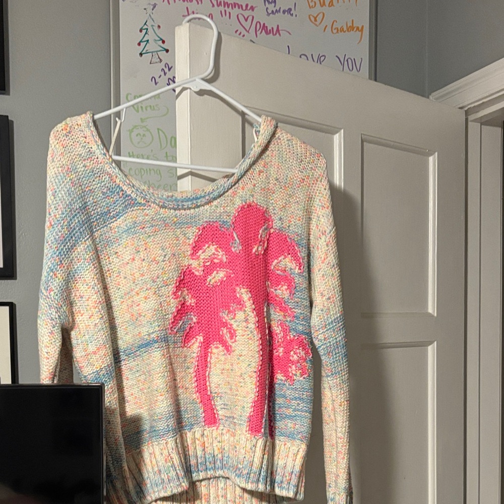 Anthropologie Pink Palm Tree Sweater